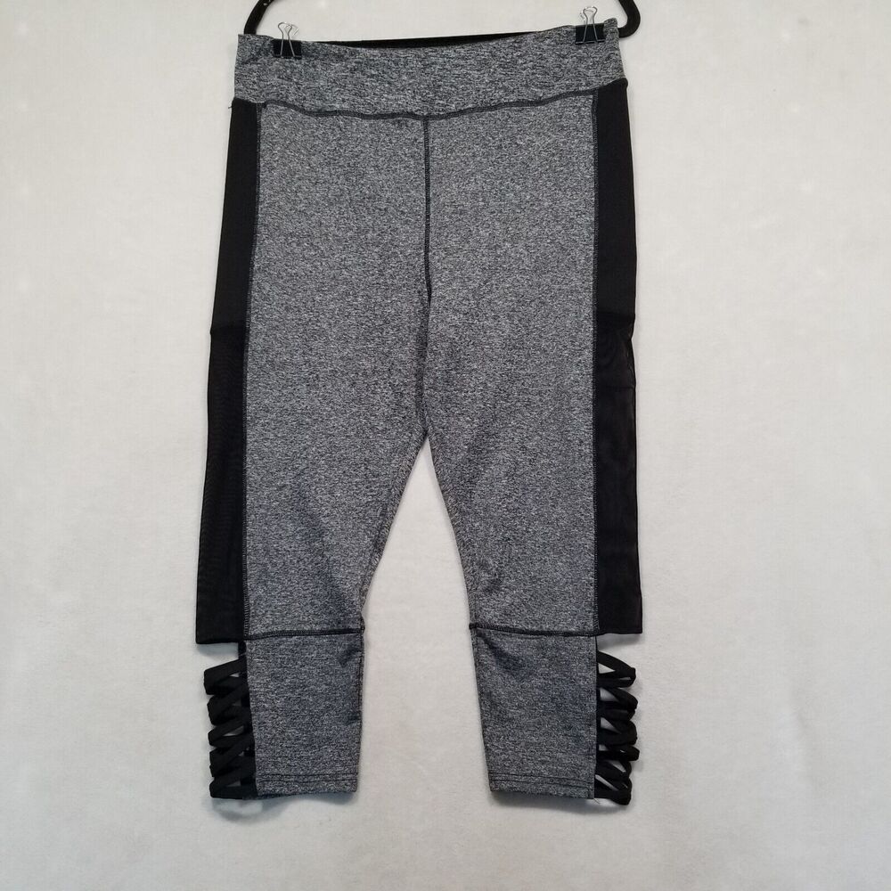 Fit Republic 2XL Athletic Legging Gray Black Sheer Panel Workout Yoga Gym